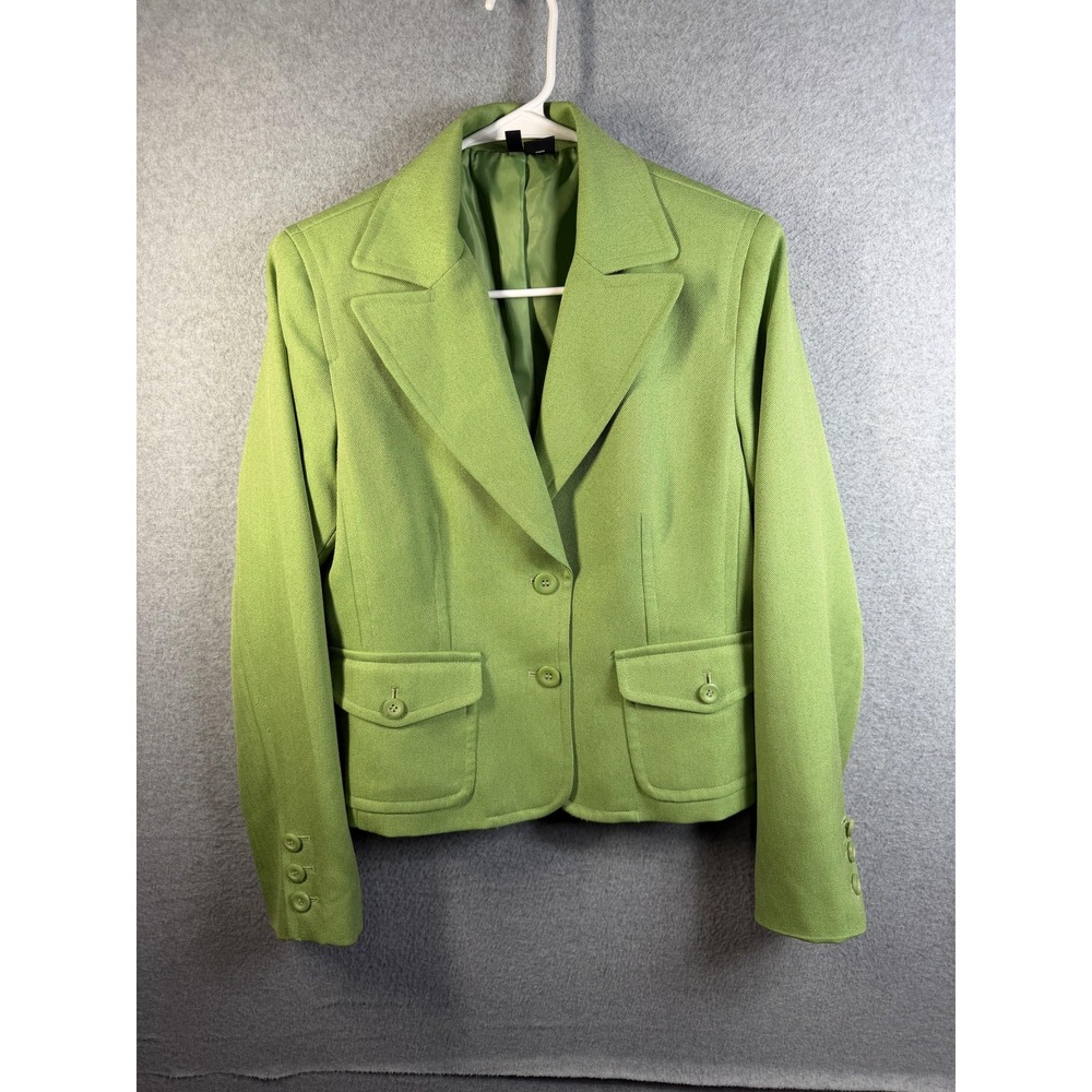 Mixit Blazer Womens 10 Green Herringbone Twill Two Button Lined Jacket Office